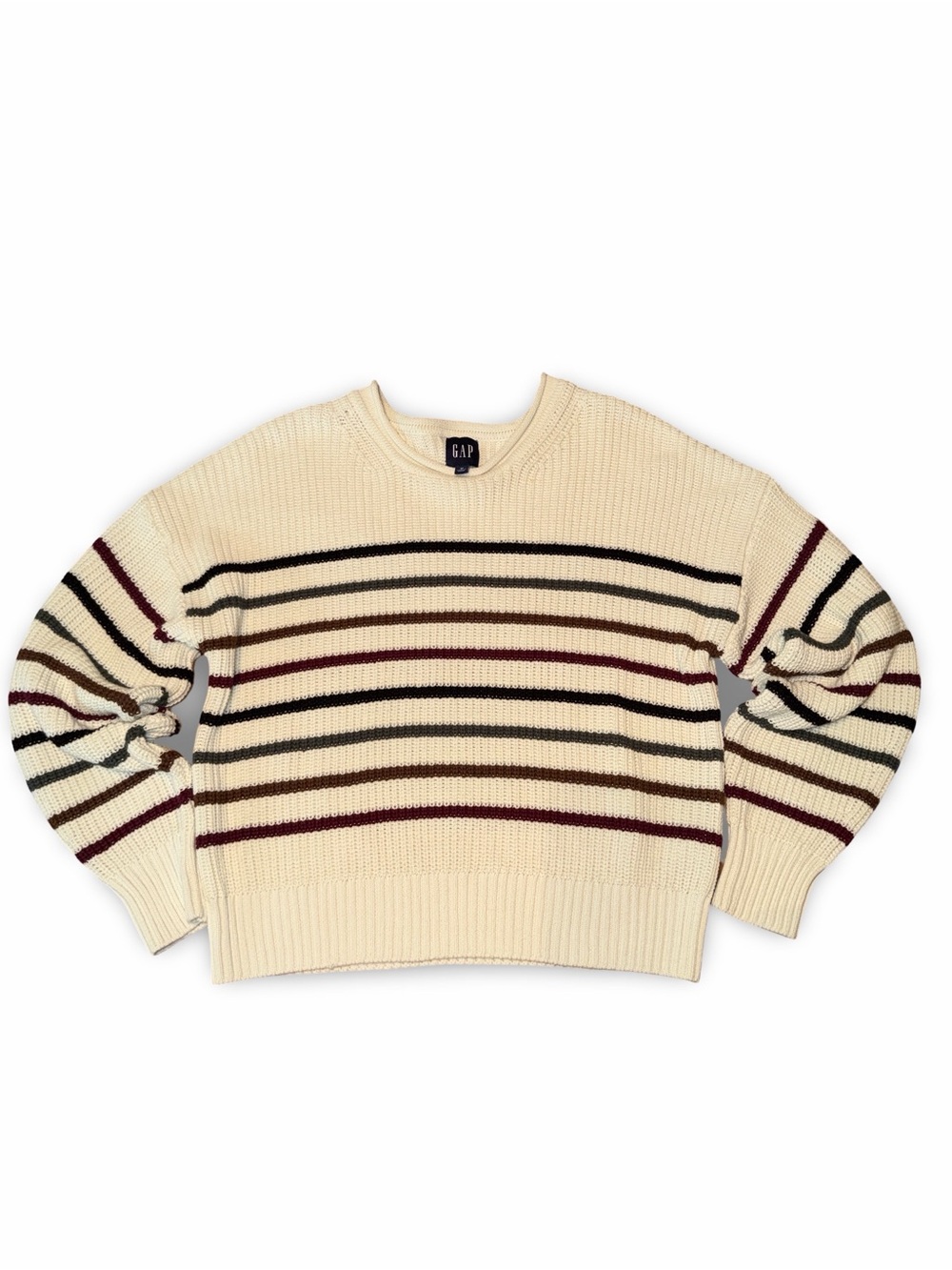 GAP Relaxed Stripe Shaker Stitch Sweater Multicolor Cotton Knit Size M - Picture 2 of 9